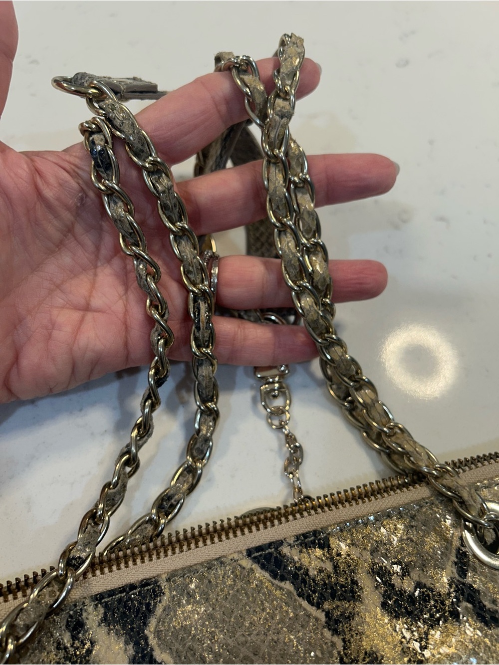 Dkny Gold and Brown Snake-Print Chain Shoulder Bag - Picture 10 of 13